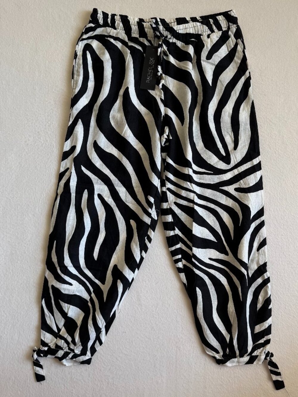 Rachel Zoe Pants Women's Small Linen Blend Zebra Animal Print Pull On Crop NEW